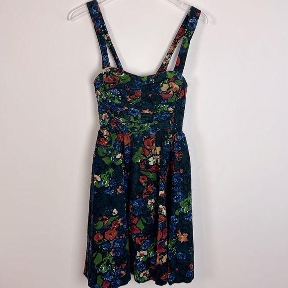 Anthropologie Dress size 0 HD Paris Paca Navy Blue Floral Corduroy Smocked Back - Picture 4 of 8